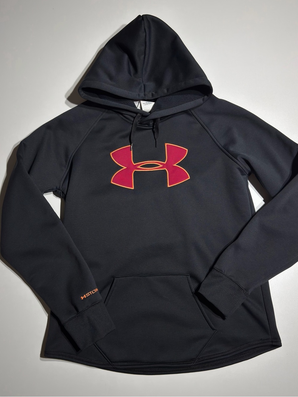 Under Armour Black Hoodie with Red and salmon Logo